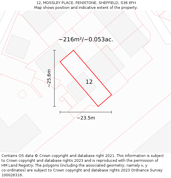 12, MOSSLEY PLACE, PENISTONE, SHEFFIELD, S36 6FH: Plot and title map