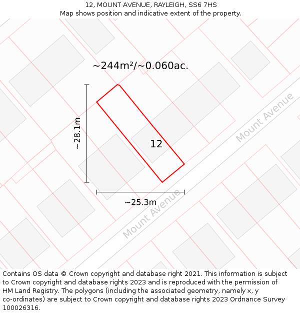 12, MOUNT AVENUE, RAYLEIGH, SS6 7HS: Plot and title map