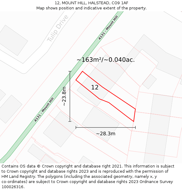 12, MOUNT HILL, HALSTEAD, CO9 1AF: Plot and title map