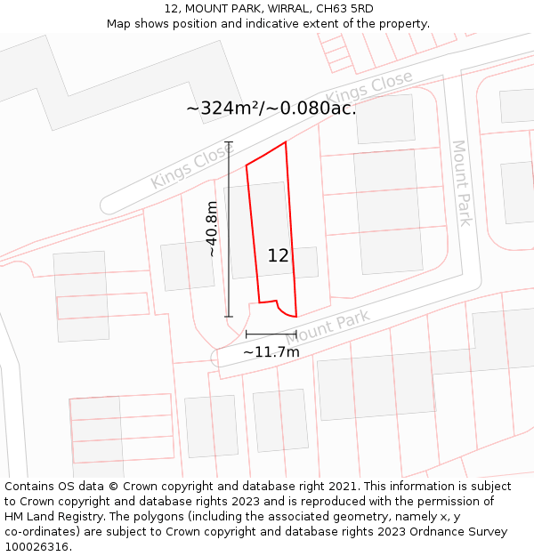 12, MOUNT PARK, WIRRAL, CH63 5RD: Plot and title map