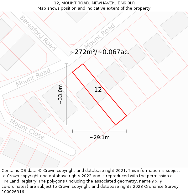 12, MOUNT ROAD, NEWHAVEN, BN9 0LR: Plot and title map