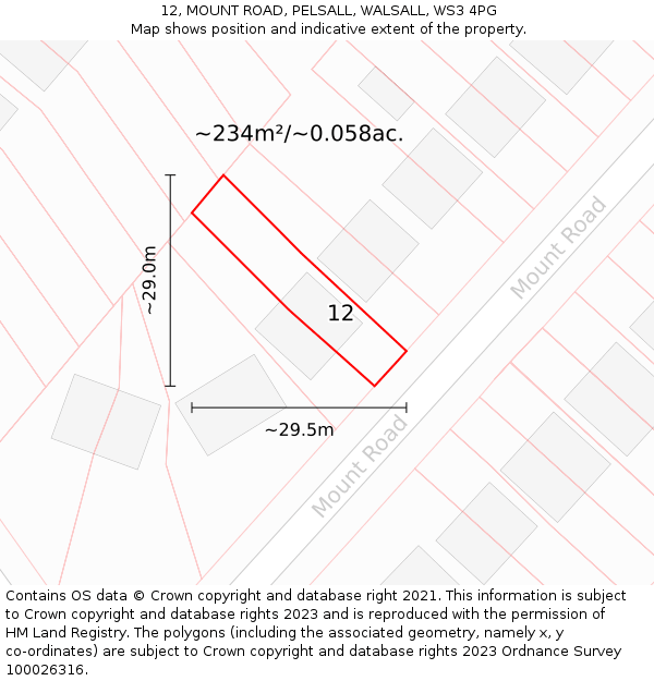 12, MOUNT ROAD, PELSALL, WALSALL, WS3 4PG: Plot and title map