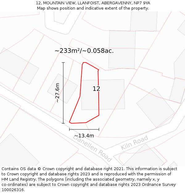 12, MOUNTAIN VIEW, LLANFOIST, ABERGAVENNY, NP7 9YA: Plot and title map