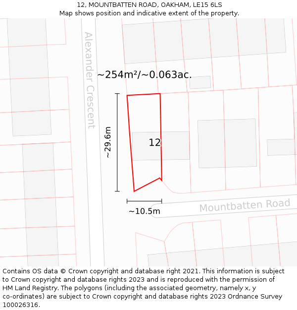 12, MOUNTBATTEN ROAD, OAKHAM, LE15 6LS: Plot and title map