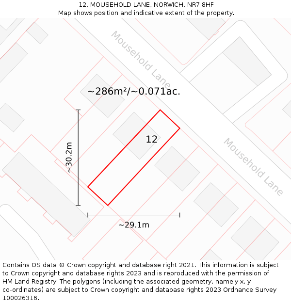 12, MOUSEHOLD LANE, NORWICH, NR7 8HF: Plot and title map