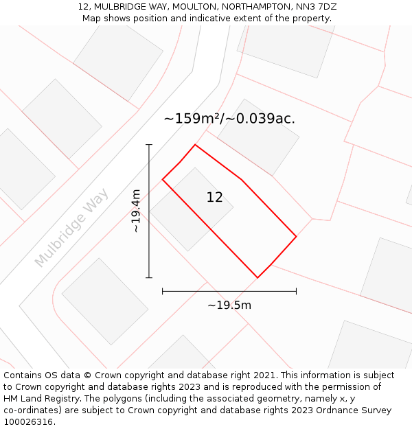 12, MULBRIDGE WAY, MOULTON, NORTHAMPTON, NN3 7DZ: Plot and title map