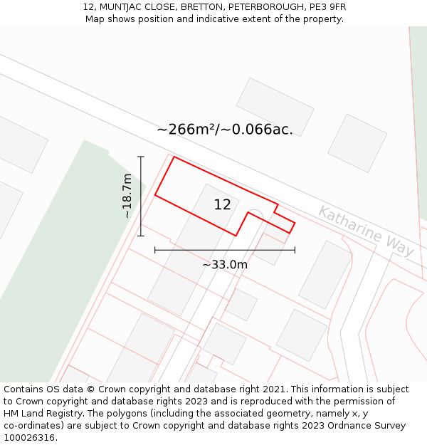 12, MUNTJAC CLOSE, BRETTON, PETERBOROUGH, PE3 9FR: Plot and title map