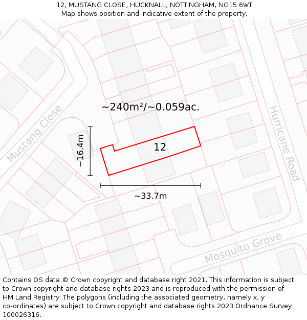 12, MUSTANG CLOSE, HUCKNALL, NOTTINGHAM, NG15 6WT: Plot and title map