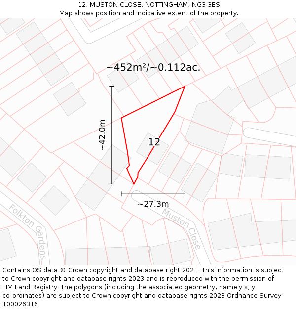 12, MUSTON CLOSE, NOTTINGHAM, NG3 3ES: Plot and title map