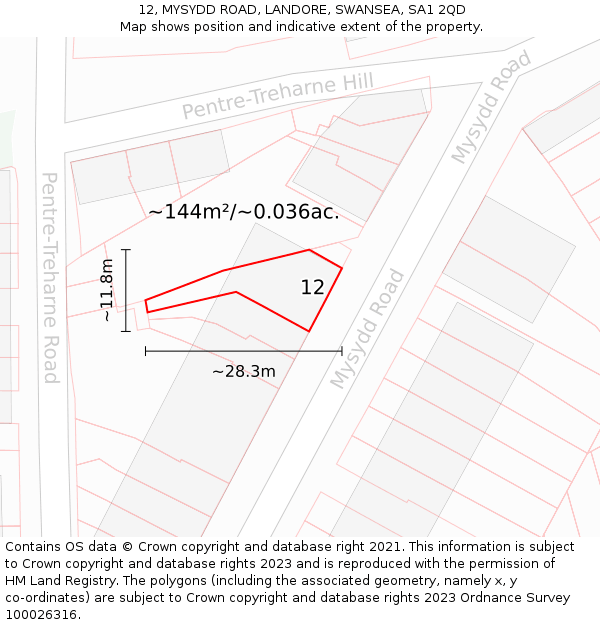 12, MYSYDD ROAD, LANDORE, SWANSEA, SA1 2QD: Plot and title map