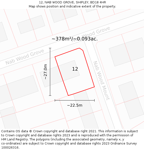 12, NAB WOOD GROVE, SHIPLEY, BD18 4HR: Plot and title map