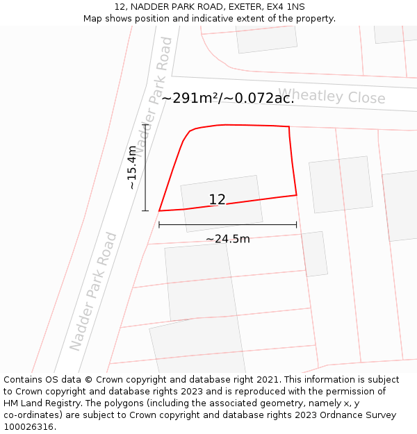 12, NADDER PARK ROAD, EXETER, EX4 1NS: Plot and title map