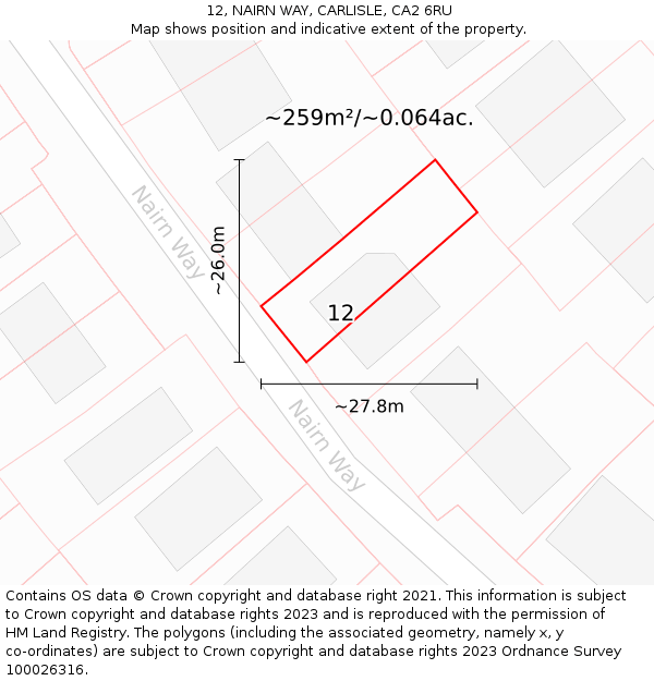 12, NAIRN WAY, CARLISLE, CA2 6RU: Plot and title map