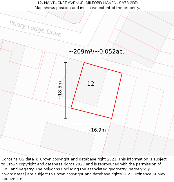 12, NANTUCKET AVENUE, MILFORD HAVEN, SA73 2BD: Plot and title map