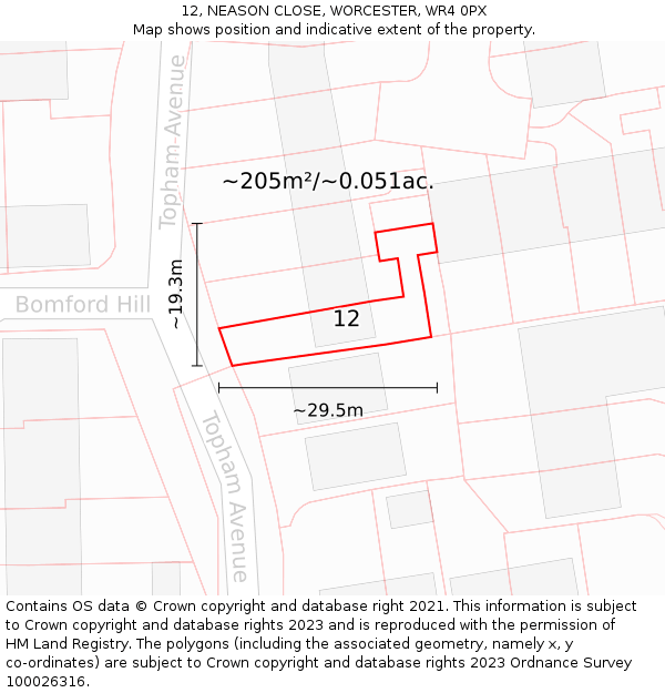 12, NEASON CLOSE, WORCESTER, WR4 0PX: Plot and title map