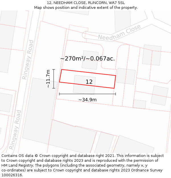 12, NEEDHAM CLOSE, RUNCORN, WA7 5SL: Plot and title map