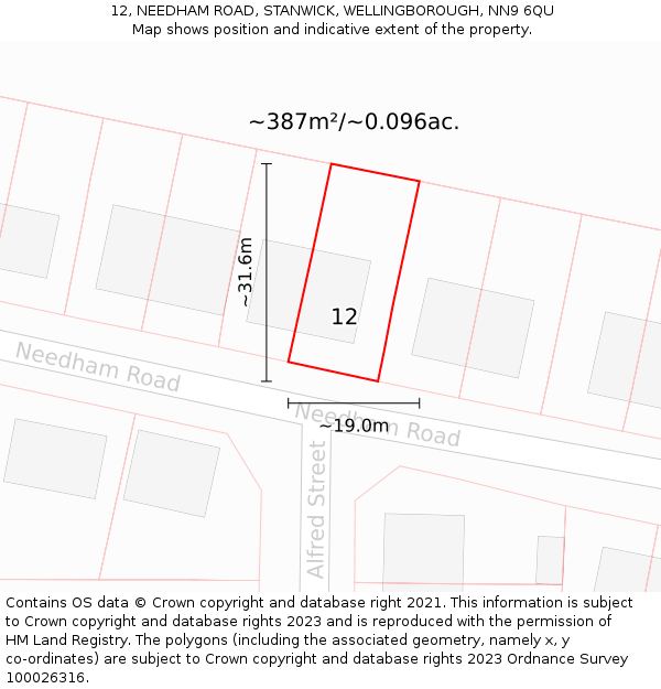 12, NEEDHAM ROAD, STANWICK, WELLINGBOROUGH, NN9 6QU: Plot and title map