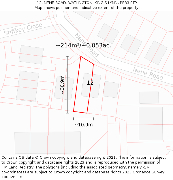 12, NENE ROAD, WATLINGTON, KING'S LYNN, PE33 0TP: Plot and title map