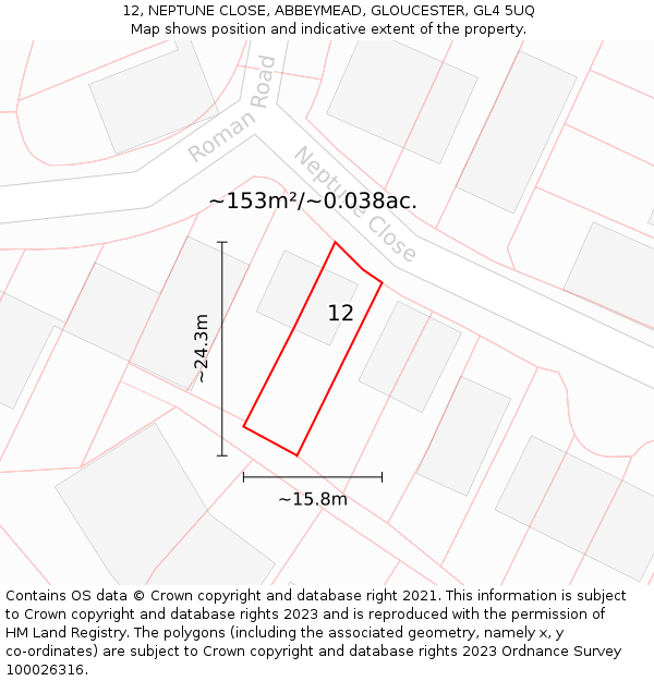 12, NEPTUNE CLOSE, ABBEYMEAD, GLOUCESTER, GL4 5UQ: Plot and title map