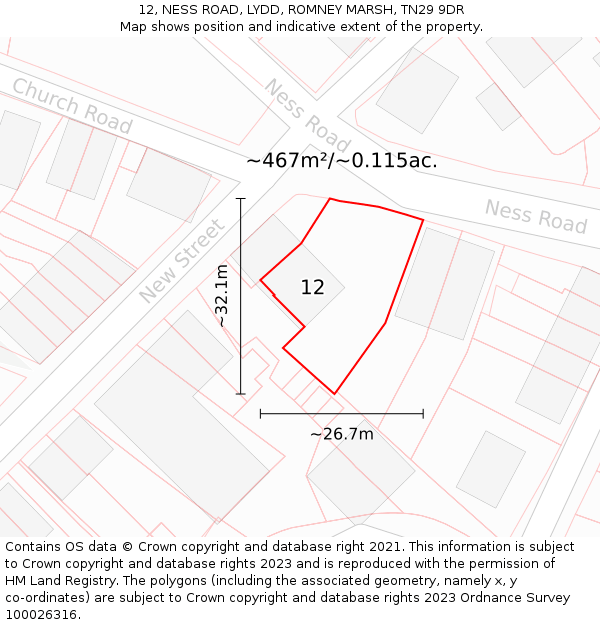 12, NESS ROAD, LYDD, ROMNEY MARSH, TN29 9DR: Plot and title map