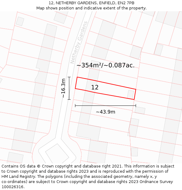 12, NETHERBY GARDENS, ENFIELD, EN2 7PB: Plot and title map