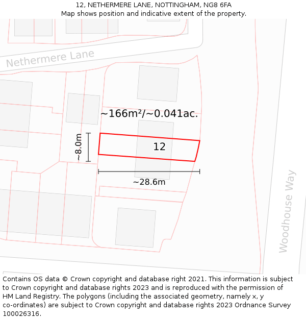 12, NETHERMERE LANE, NOTTINGHAM, NG8 6FA: Plot and title map
