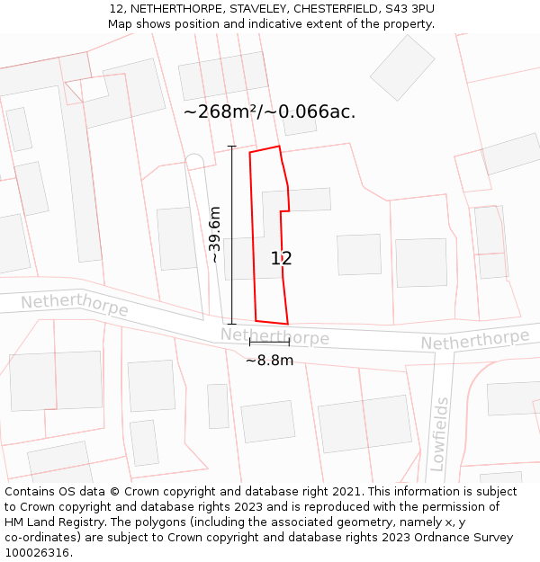 12, NETHERTHORPE, STAVELEY, CHESTERFIELD, S43 3PU: Plot and title map