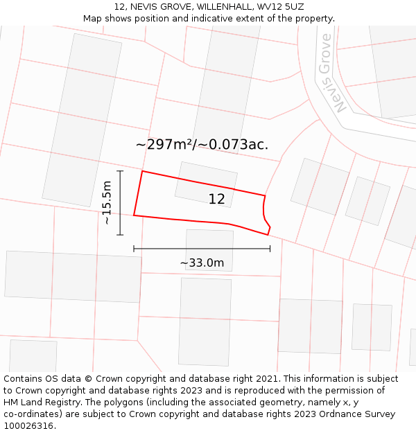 12, NEVIS GROVE, WILLENHALL, WV12 5UZ: Plot and title map