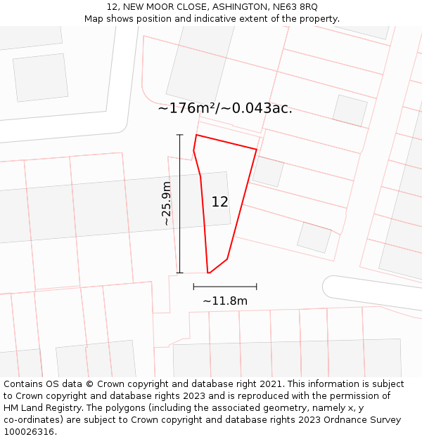 12, NEW MOOR CLOSE, ASHINGTON, NE63 8RQ: Plot and title map