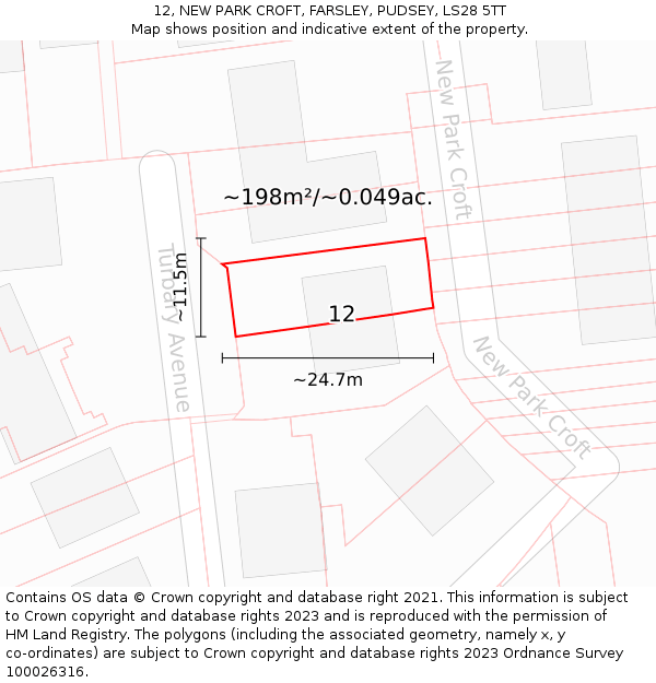12, NEW PARK CROFT, FARSLEY, PUDSEY, LS28 5TT: Plot and title map