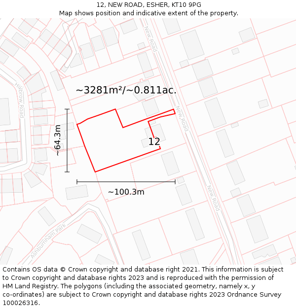 12, NEW ROAD, ESHER, KT10 9PG: Plot and title map