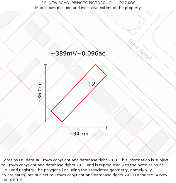 12, NEW ROAD, PRINCES RISBOROUGH, HP27 0BS: Plot and title map