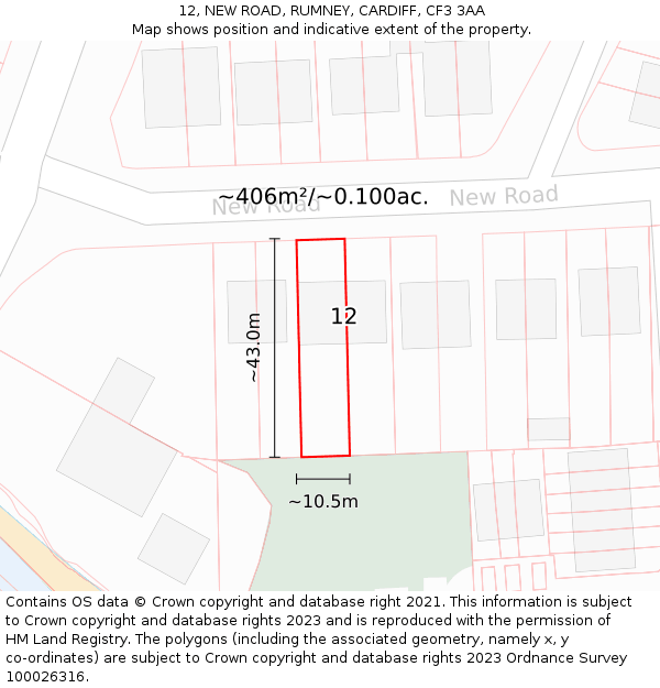12, NEW ROAD, RUMNEY, CARDIFF, CF3 3AA: Plot and title map
