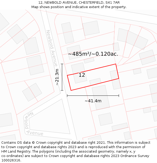 12, NEWBOLD AVENUE, CHESTERFIELD, S41 7AR: Plot and title map