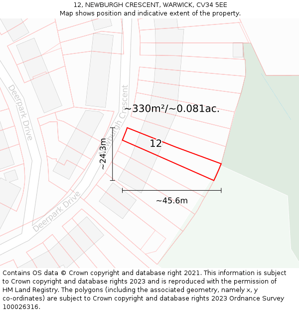 12, NEWBURGH CRESCENT, WARWICK, CV34 5EE: Plot and title map