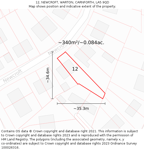 12, NEWCROFT, WARTON, CARNFORTH, LA5 9QD: Plot and title map