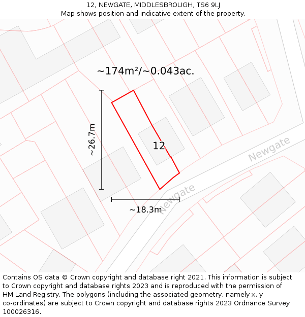 12, NEWGATE, MIDDLESBROUGH, TS6 9LJ: Plot and title map