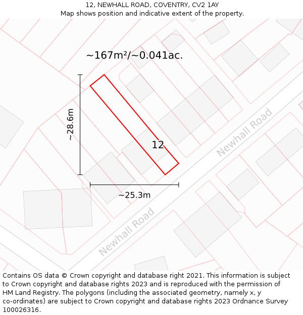 12, NEWHALL ROAD, COVENTRY, CV2 1AY: Plot and title map