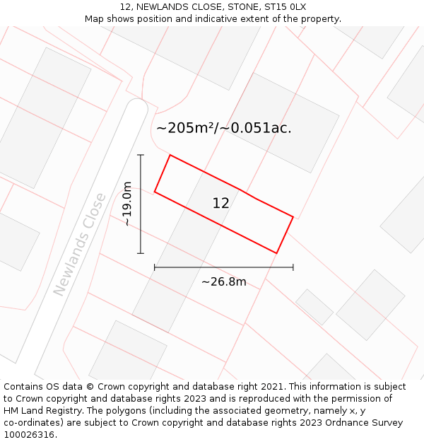 12, NEWLANDS CLOSE, STONE, ST15 0LX: Plot and title map