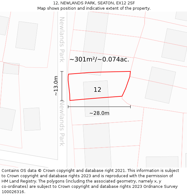 12, NEWLANDS PARK, SEATON, EX12 2SF: Plot and title map