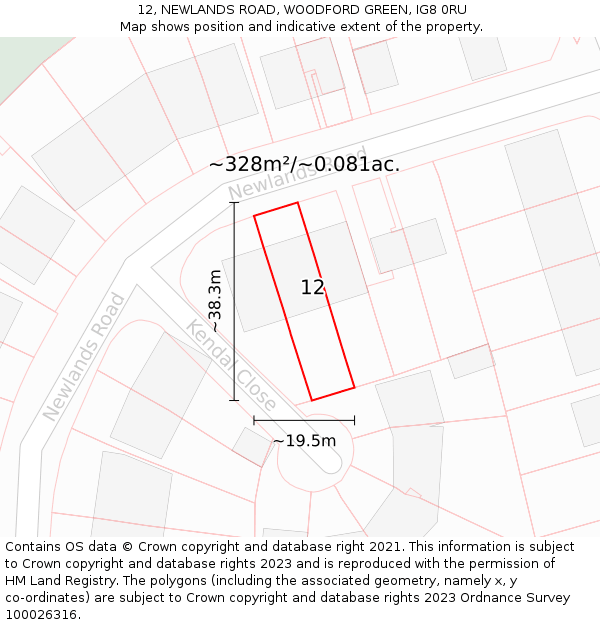 12, NEWLANDS ROAD, WOODFORD GREEN, IG8 0RU: Plot and title map