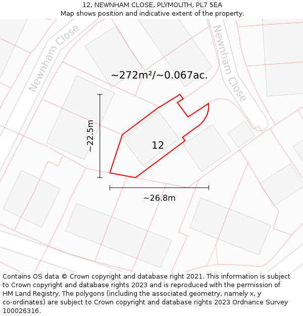 12, NEWNHAM CLOSE, PLYMOUTH, PL7 5EA: Plot and title map