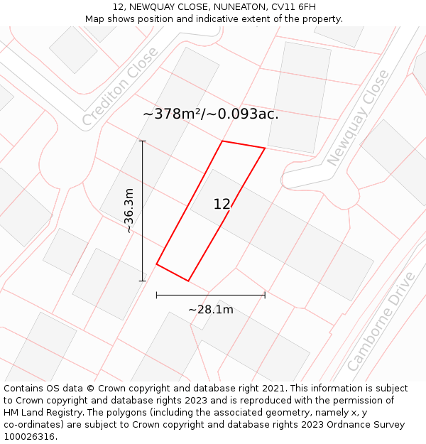12, NEWQUAY CLOSE, NUNEATON, CV11 6FH: Plot and title map