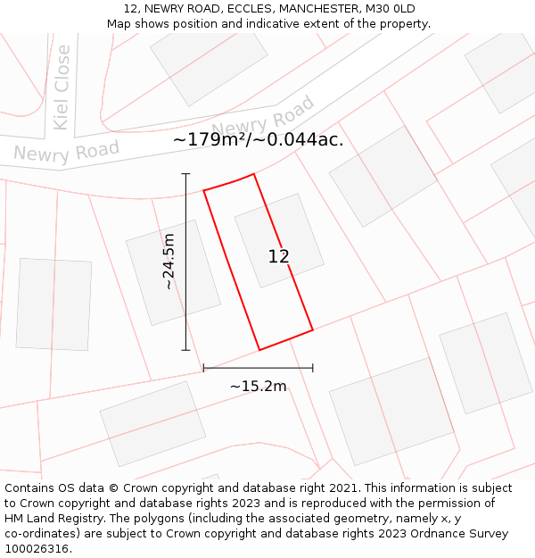 12, NEWRY ROAD, ECCLES, MANCHESTER, M30 0LD: Plot and title map