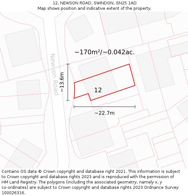 12, NEWSON ROAD, SWINDON, SN25 1AD: Plot and title map