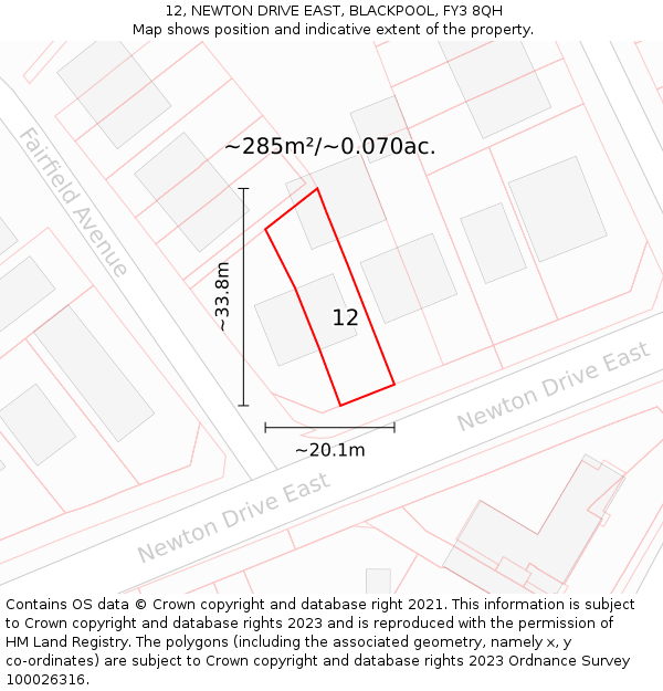12, NEWTON DRIVE EAST, BLACKPOOL, FY3 8QH: Plot and title map