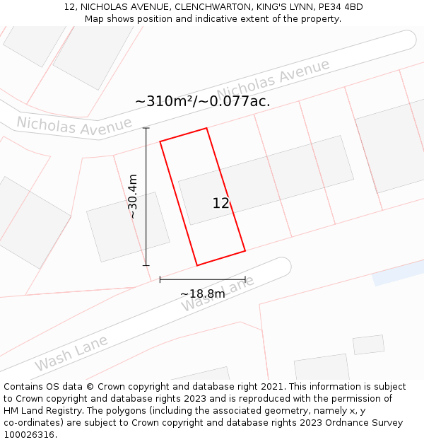 12, NICHOLAS AVENUE, CLENCHWARTON, KING'S LYNN, PE34 4BD: Plot and title map