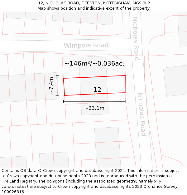 12, NICHOLAS ROAD, BEESTON, NOTTINGHAM, NG9 3LP: Plot and title map