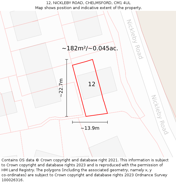 12, NICKLEBY ROAD, CHELMSFORD, CM1 4UL: Plot and title map