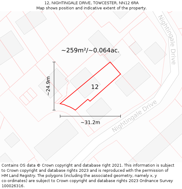 12, NIGHTINGALE DRIVE, TOWCESTER, NN12 6RA: Plot and title map